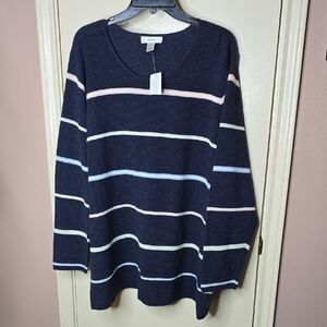 CJ Banks Navy Sweater with Pastel Stripes NWT Size 3X